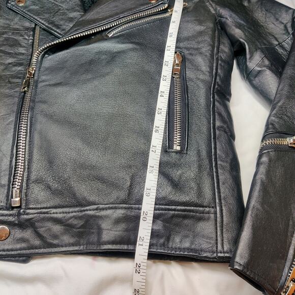 Deadwood Avery Recycled Leather Black Motorcycle Biker Jacket Fur Collar 38 XS/S - Picture 13 of 16